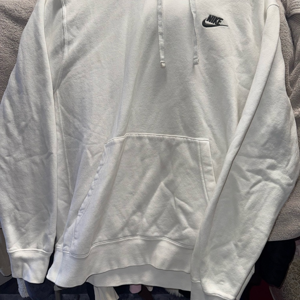 Nike Men's White Hoodie with Black Logo